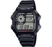 Casio World Time Digital - Orologio da polso da uomo, serie AE-1200, modello Overseas, Nero Argento LCD AE-1200WH-1AV, Cinturino