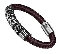 Casisto.J Bracciale pelle uomo, classico bracciale intrecciato a mano nero e marrone braccialetto con magnetica fibbia