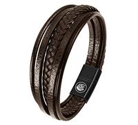 Casisto.J Bracciale pelle uomo - classico bracciale intrecciato a mano nero e marrone magnetica incisa braccialetto uomo con confezione regalo