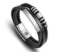 Casisto.J Bracciale pelle uomo - classico bracciale intrecciato a mano nero e marrone magnetica incisa braccialetto uomo con confezione regalo