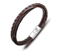 Casisto.J Bracciale pelle uomo - classico bracciale intrecciato a mano nero e marrone magnetica incisa braccialetto uomo con confezione regalo