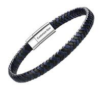 Casisto.J Bracciale pelle uomo - classico bracciale intrecciato a mano nero e marrone magnetica incisa braccialetto uomo con confezione regalo