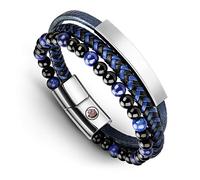 Casisto.J Bracciale pelle uomo - classico bracciale intrecciato a mano nero e marrone magnetica incisa braccialetto uomo con confezione regalo