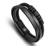 Casisto.J Bracciale pelle uomo - classico bracciale intrecciato a mano nero e marrone magnetica incisa braccialetto uomo con confezione regalo