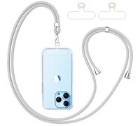 caslord Cordino per Cellulare*1, Trasparente Patch Universali*2, Adatto a Tutti Gli Smartphone, Cinturino per Cellulare Abbinabile a Qualsiasi Custodia, Regolabile e Rimovibile - Grigio chiaro