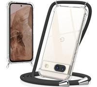 caslord cover con Cordino per Google Pixel 8A, Trasparente Custodia con Cordino a Tracolla Cordino Regolabile, Ultra Sottile Morbido Silicone TPU Antiurto AntiGraffio Protettiva Case (Nero)