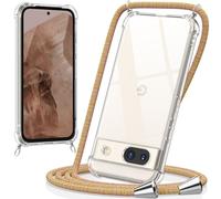 caslord Cover con Cordino per Google Pixel 8A, Trasparente Custodia con Cordino a Tracolla Cordino Regolabile, Ultra Sottile Morbido Silicone TPU Antiurto AntiGraffio Protettiva Case (Arcobaleno)