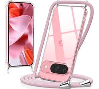 caslord Cover con Cordino per Google Pixel 9/9 Pro, Trasparente Custodia con Cordino a Tracolla Cordino Regolabile, Ultra Sottile Morbido Silicone TPU Antiurto AntiGraffio Protettiva Case-Oro rosa