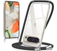 caslord Cover con Cordino per Google Pixel 9 XL, Trasparente Custodia con Cordino a Tracolla Cordino Regolabile, Ultra Sottile Morbido Silicone TPU Antiurto AntiGraffio Protettiva Case-Nero