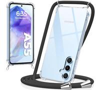 caslord Cover con Cordino per Samsung Galaxy A55, Trasparente Custodia con Cordino a Tracolla Cordino Regolabile, Ultra Sottile Morbido Silicone TPU Antiurto AntiGraffio Protettiva Case (Nero)