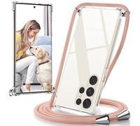 caslord Cover con Cordino per Samsung Galaxy S23 ultra 6,8" Trasparente Custodia con Cordino a Tracolla Cordino Regolabile,Ultra Sottile Morbido Silicone TPU AntiGraffio Protettiva Case(Rose Doré)