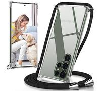 Caslord Cover con Cordino per Samsung Galaxy S23 ultra 6,8" Trasparente Custodia con Cordino a Tracolla Cordino Regolabile, Ultra Sottile Morbido Silicone TPU Antiurto AntiGraffio Protettiva Case Nero