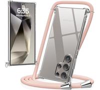 caslord Cover con Cordino per Samsung Galaxy S24 Ultra, Trasparente Custodia con Cordino a Tracolla Cordino Regolabile, Ultra Sottile Morbido TPU Antiurto AntiGraffio Protettiva Case (Rosa dorato)