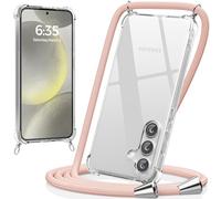 caslord Cover con Cordino per Samsung Galaxy S24Plus, Trasparente Custodia con Cordino a Tracolla Cordino Regolabile, Ultra Sottile Morbido TPU Antiurto AntiGraffio Protettiva Case (Rosa dorato)