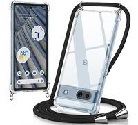 caslord Cover per Google Pixel 7A 6.1", Custodia con Cinghia per Appendere la Custodia per Cellulare in TPU [Antiurto] [Protezione Fotocamera] [Lunghezza Regolabile] - Nero