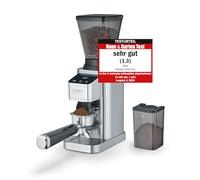 CASO BaristaChef Inox - Macinacaffè elettrico, meccanismo conico in acciaio inox durevole, con supporto a setaccio, 48 livelli di macinazione precisi, aroma, 450 giri/min