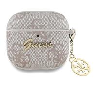 Custodia Airpods 4 Guess Similpelle Rosa Logo Metallo Catena Color Oro