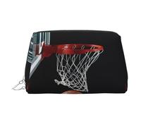 Caso di bellezza portatile stampato pallacanestro, sacchetto compatto da viaggio con scomparti interni organizzati per tutti i, Argento, One Size