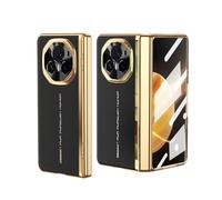 Caso di flip del telefono Compatibile con la custodia Huawei Honor Magic V3 [Placcatura di lusso e pelle di alta qualità] [Protezione cerniera] [Proteggi schermo HD integrato] Cover protettiva antiurt
