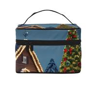 Caso di trucco da viaggio portatile con stampa villaggio di carnevale di Natale versatile cerniera per borsa per il trucco grande capacità poliestere, nero, taglia unica, Nero, One Size