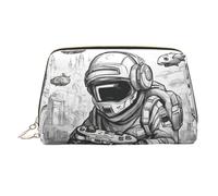 Caso di trucco portatile stampato stile schizzo monocromatico, spazioso organizer per articoli da toeletta progettato per pennelli e articoli da toeletta, Oro, One Size