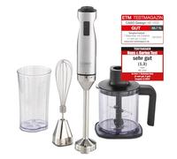 Caso HB 1000 - Frullatore a immersione con frullatore ad immersione, frusta, misurino e contenitore, 1000 Watt, alluminio, argento, nero