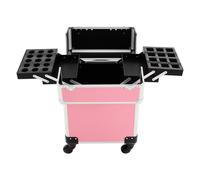 Caso professionale Rolling Makeup Case, valigetta cosmetica in lega di alluminio, piastra di densità con chiavi, rosa per parrucchieri, truccatori, saloni di unghie, Colore: rosa., Free Standing