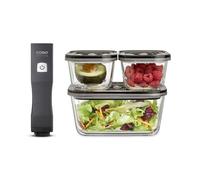 CASO Vacu OneTouch - Set di aspirapolvere a mano con 3 contenitori sottovuoto in vetro, 10 sacchetti con zip e adesivi per alimenti senza fili, fino a 150 minuti di autonomia, ricaricabile