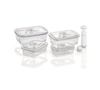 CASO VacuBoxx - Set di 4 contenitori sottovuoto rettangolari estremamente stabili in vetro borosilicato, senza BPA, resistenti al calore, lavabili in lavastoviglie, adatti al congelatore, insapore,