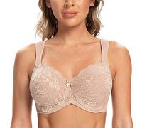 CASOLACE Donne Busto Completo Reggiseno Minimizer Sfoderato con Ferretto in Pizzo Sexy Beige-Pizzo 3B