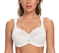 CASOLACE Donne Busto Completo Reggiseno Minimizer Sfoderato con Ferretto in Pizzo Sexy Bianco-Pizzo 3E