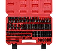 CASOMAN 1/4 di pollice Drive Master Impact Socket Set con adattatori, giunto a U, estensioni e presa Torx, 86 pezzi, 6 punti, SAE/Metric, Standard/Deep, CR-V