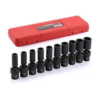 CASOMAN 10 PCS 3/8" Drive Deep Standard Universal Impact Socket Set, 6 Point, CR-MO, Metric,10-19mm, Swivel Socket