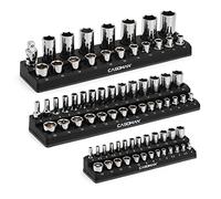 CASOMAN 3 organizer magnetico per prese, kit di supporto per prese, 1/2", 3/8", 1/4", contiene 75 prese metriche, colore nero, organizer per strumenti di qualità professionale