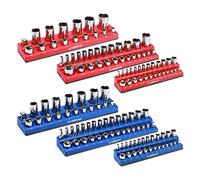 CASOMAN Organizer magnetico per bussole, kit di 6 pezzi, 1/2", 3/8", 1/4", contiene 143 prese SAE e metriche, rosso e blu, organizer per strumenti di qualità professionale