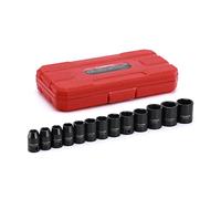 CASOMAN Set di 13 bussole a percussione, 6 punti, metriche, poco profonde, CR-V, da 7 mm a 19 mm, custodia resistente stampata a soffiaggio