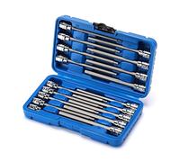 CASOMAN Set di 18 chiavi a bussola esagonali lunghe da 3/8", da 1/8 di pollice a 3/8", da 3 mm a 10 mm, SAE e metriche, set di chiavi a bussola esagonali extra lunghe, in acciaio CR-V e S2