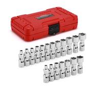 CASOMAN Set di 19 bussole universali da 1/4", metriche (da 5 mm a 15 mm) e SAE (da 3/16" a 1"), prese oscillanti flessibili per un facile accesso a spazi ristretti, 6 punti, Cr-V