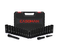CASOMAN Set di 25 chiavi a percussione da 1/2", in acciaio Cr-V, 6 punti, metriche e SAE, da 12 mm a 24 mm, da 3/8 pollici a 1 pollice, include barre di estensione: 3", 5", adattatore 1/2-1/4