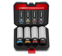 CASOMAN Set di 4 chiavi a bussola da 1,3 cm, protezione per ruote a parete sottile, codice colore, 17, 19, 21, 22 mm, 6 punti, CR-MO