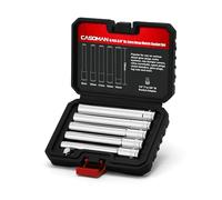 CASOMAN Set di 6 bussole metriche extra profonde da 3/8", 6 punti, 8 mm, 10 mm, 11 mm, 12 mm, 14 mm, adattatore da 1/4" F a 3/8" M, presa CR-V profonda 120 mm per applicazioni automobilistiche e