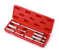 CASOMAN Set di 6 prese per candela girevole magnetica da 3/8", include 9/16", 5/8", 13/16", 14 mm, lunghezza: 4", 6", 11", 12 punti, CR-V