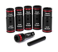 CASOMAN Set di 7 chiavi a bussola con dado a capocorda da 1/2 "Dr. Impact, sottile, mezze dimensioni, metriche, 6 punte, CR-MO, 17 mm x 17,5 mm, 18 mm x 18,5 mm, 19 mm x 19,5 mm, 21 mm x 21,5 mm, 22