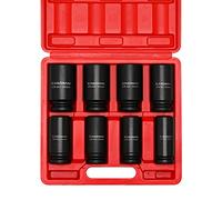 CASOMAN Set di 8 bussole a impatto profondo da 3/4", CR-MO, metriche, a 6 punte, da 26 mm a 38 mm, design ad angolo raggio, 3/4" Dr. Heavy Duty Impact Socket Set