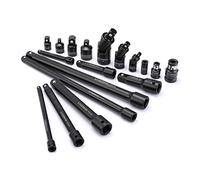 Casoman, set di accessori da 18 pezzi, in acciaio CR-V di alta qualità con finitura in fosfato nero, estensioni e giunti universali e giunto a impatto, accessori professionali