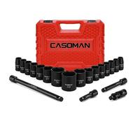 CASOMAN - Set di chiavi a bussola con attacco da 1/2", metriche da 10 mm a 32 mm, CR-V, 6 punte, 20 pezzi da 1/2", con barra di estensione e giunti universali