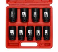 CASOMAN Set di chiavi a bussola da 1/2", con dado e dado per asse profondo, 6 punti, CR-MO, metriche, 29 mm-38 mm, 9 pezzi 1/2" Dr. Deep Impact Socket Set