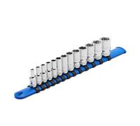 CASOMAN Set di chiavi a bussola di media lunghezza da 1/4", 6 punti, finitura cromata a specchio, metriche, da 4 mm a 15 mm, 13 pezzi