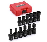 CASOMAN Set di chiavi a bussola universali a percussione, 1/4", metriche, 12 pezzi, da 5 mm a 15 mm, a 6 punte, Cr-Mo, chiavi girevoli