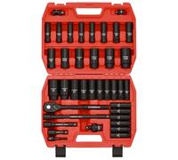 CASOMAN Set di prese Impact Master Drive da 1/2", profondità di 38 pezzi, SAE standard (3/8" a 1-1/4") e dimensioni metriche (10-32 mm), include barra di estensione (3, 5, 10 pollici), adattatori e